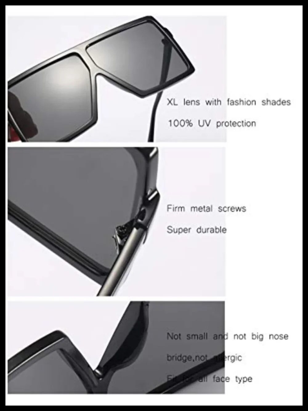 Oversized Square Sunglasses UV400 Protection Flat Top